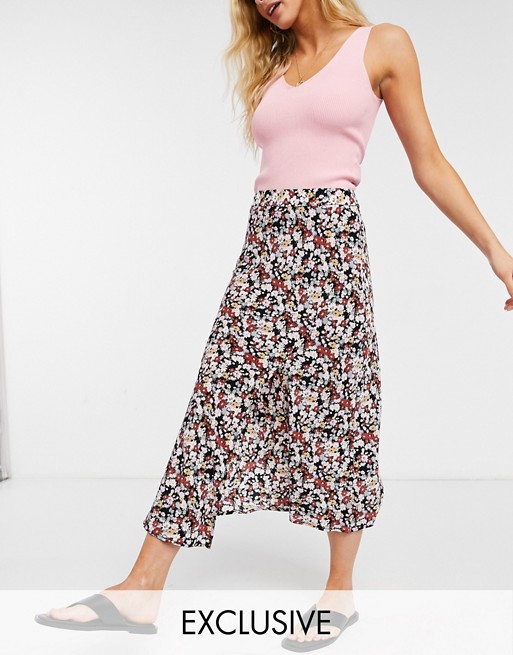 Fashion Union midi pleated skirt with thigh split in wild floral print