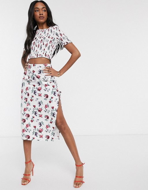 Fashion Union midi skirt with thigh split in floral print co-ord