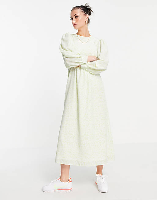 Fashion Union midi smock dress with balloon sleeves in lime floral