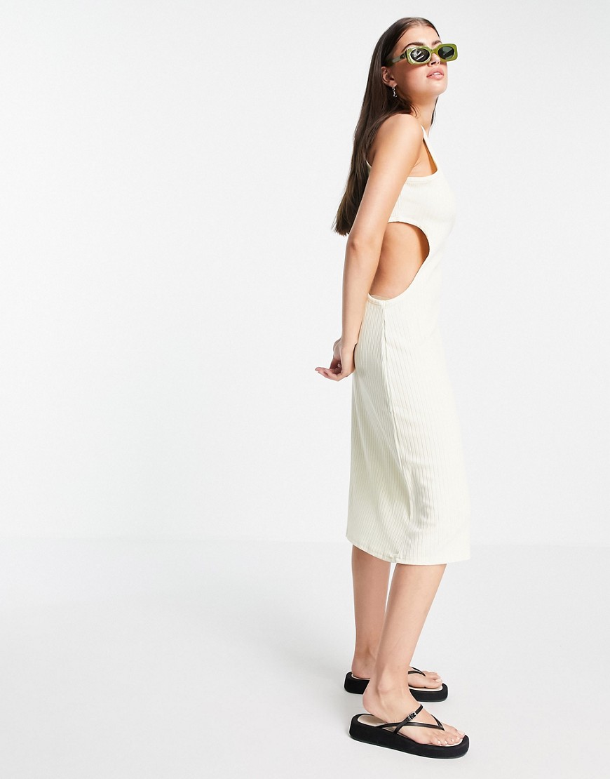 Fashion Union midi vest dress with hip cut out in heavy rib-White