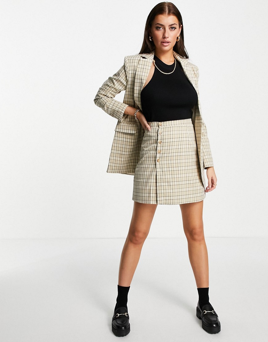 fashion union mini a-line skirt with buttons in vintage check co-ord-multi