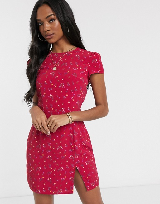Fashion Union mini dress in floral print with thigh split