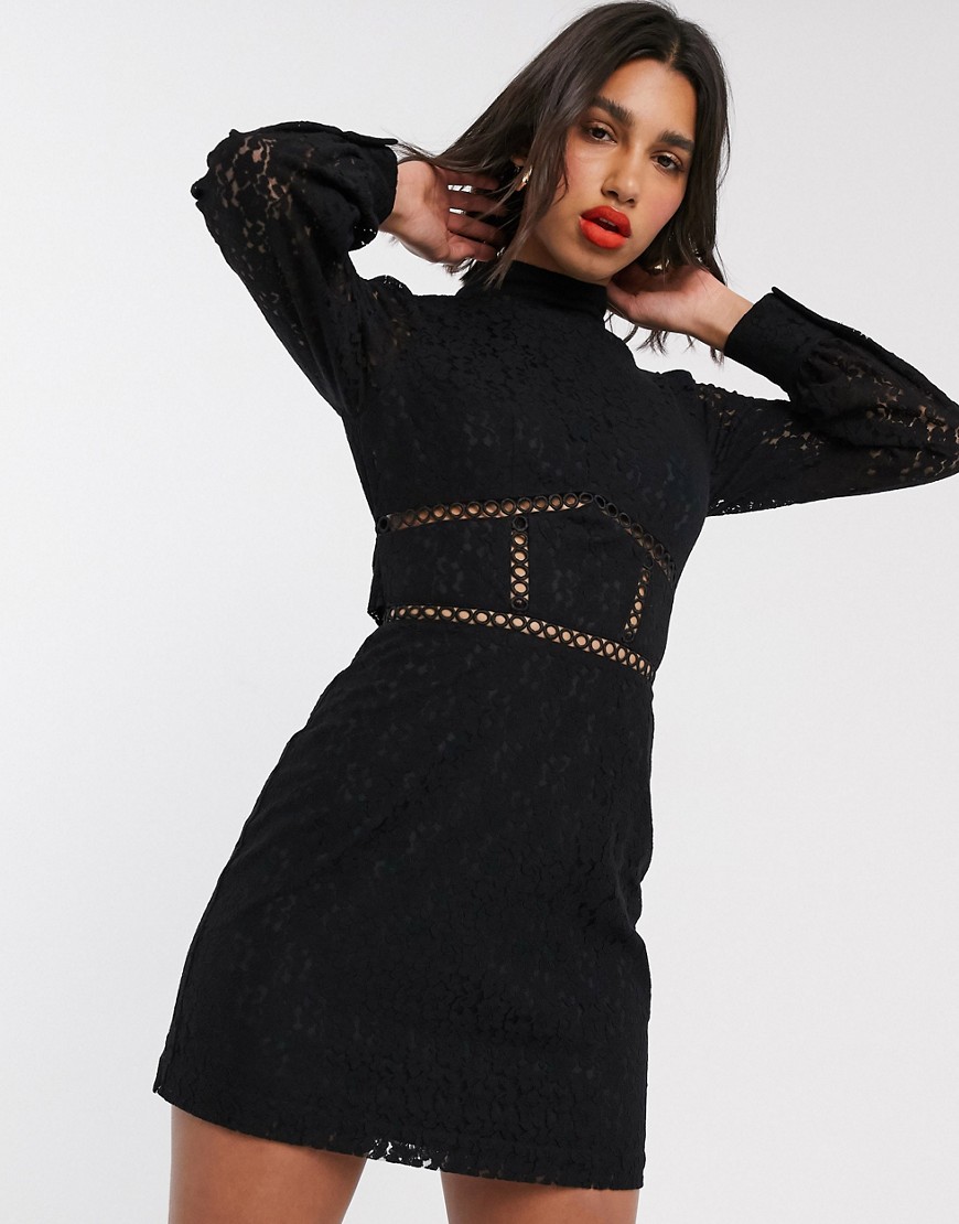 Fashion Union mini dress in lace-black