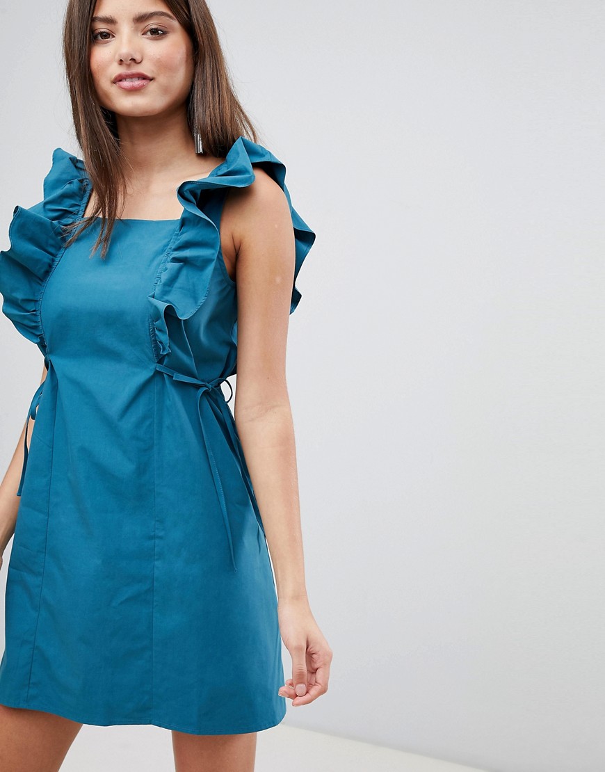Fashion Union - Mini-jurk met ruches aan de mouwen-Blauw