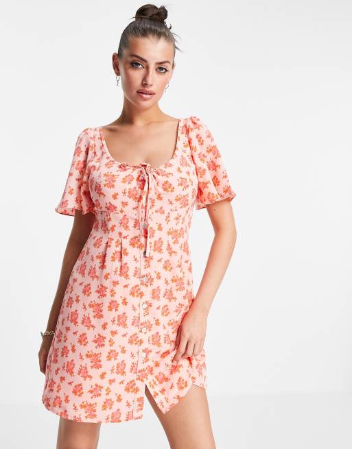 Fashion Union mini smock dress with drill sleeves in vintage floral