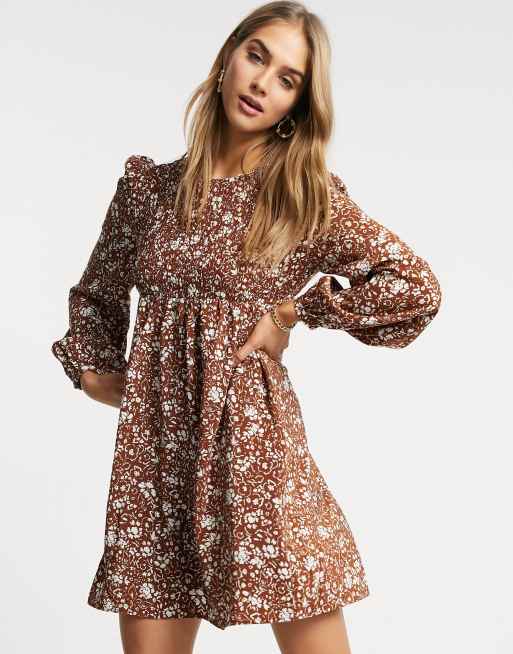 Fashion Union mini smock dress with shirring in vintage floral