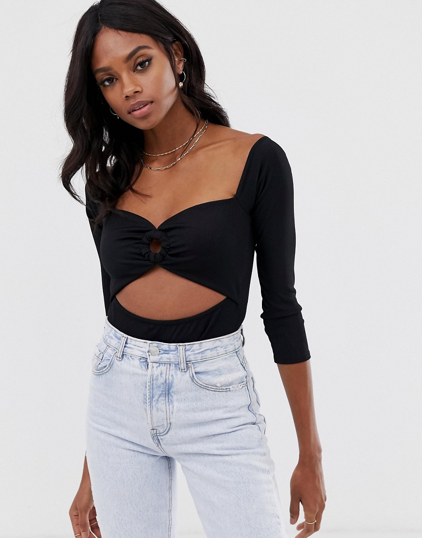 Fashion Union off shoulder body with cut out detail-Black
