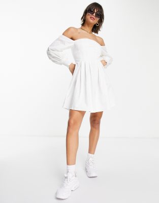 Fashion Union Off Shoulder Mini Dress-white In White