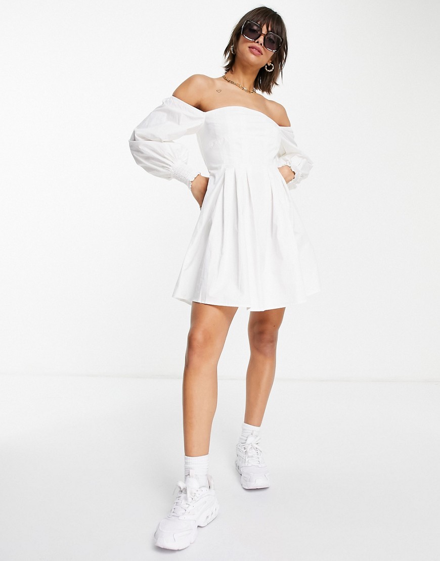fashion union off shoulder mini dress-white