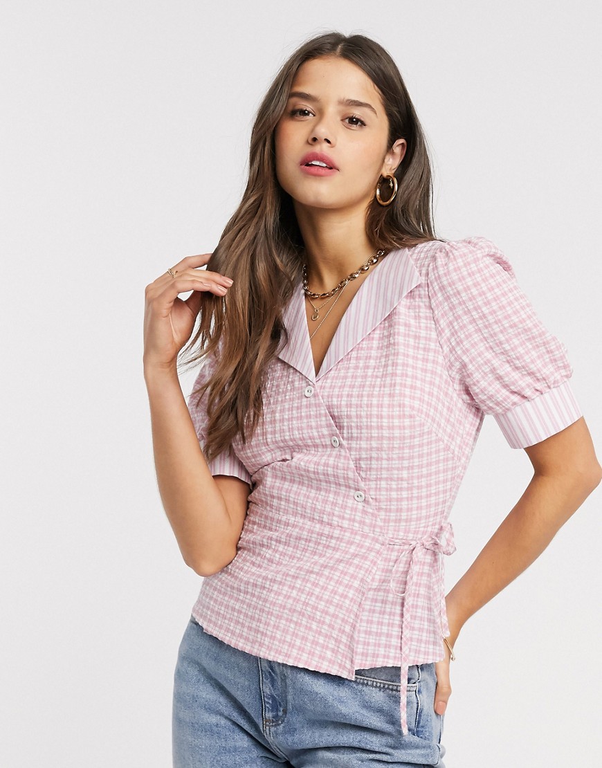 Fashion Union - Overhemd met overslag en gingham-ruit-Roze