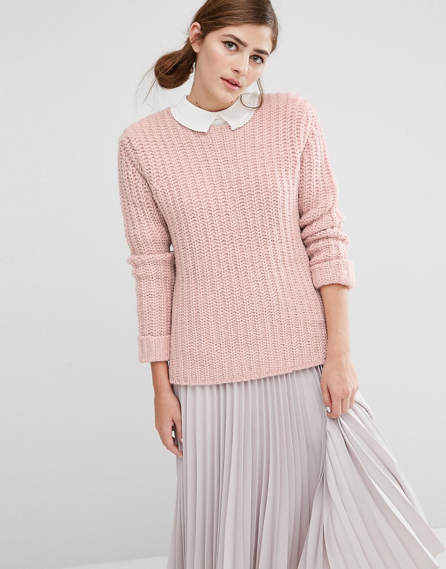 fashion union oversized jumper in chunky knit-pink