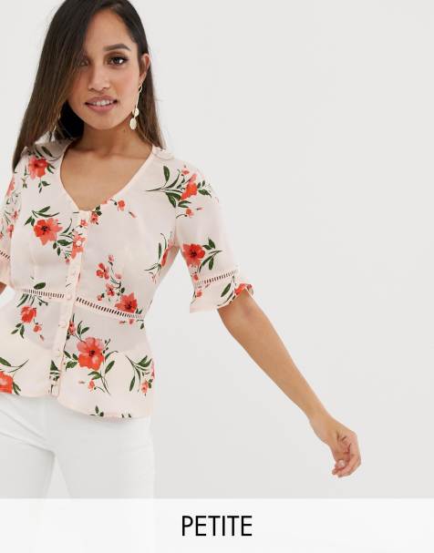 Fashion Union Petite button front top with ladder detail in ditsy floral