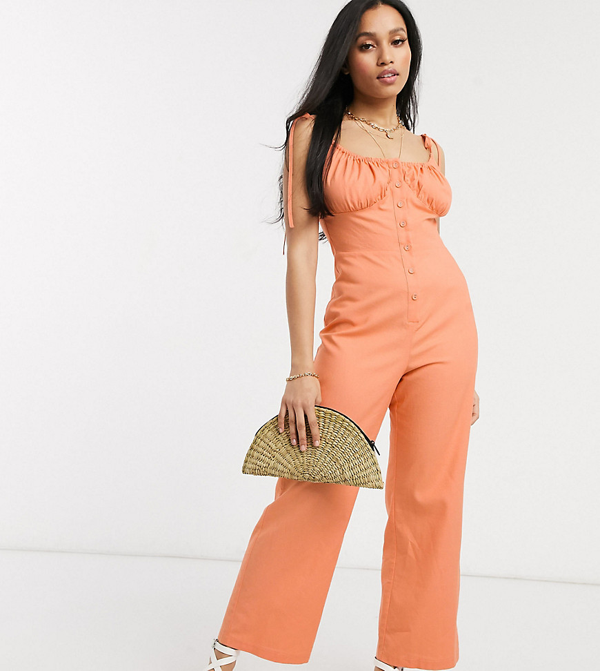 Fashion Union Petite - Cami-jumpsuit met knopen-Oranje