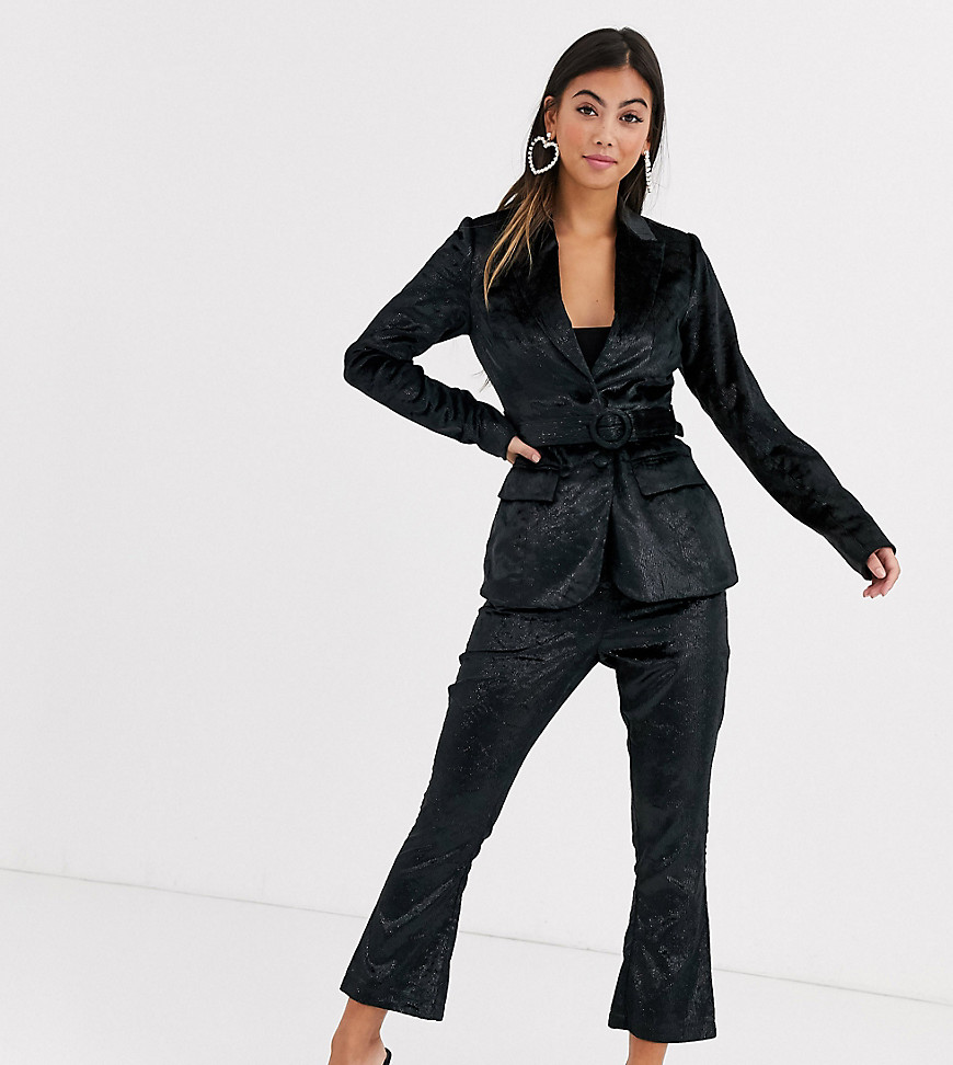 Fashion Union Petite - Elegante broek van zwart fluweel