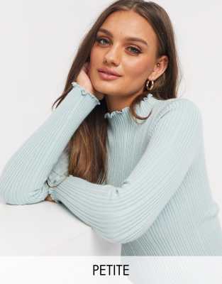 Fashion Union Petite Fashion Union Petite high neck lightweight jumper in rib-Green