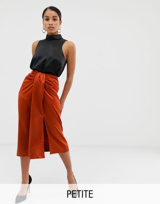 Fashion Union Petite - Jupe mi-longue en satin à fronces