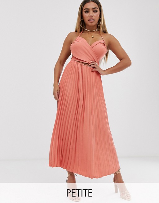 Fashion Union Petite midi dress with pleated skirt and cut out detail