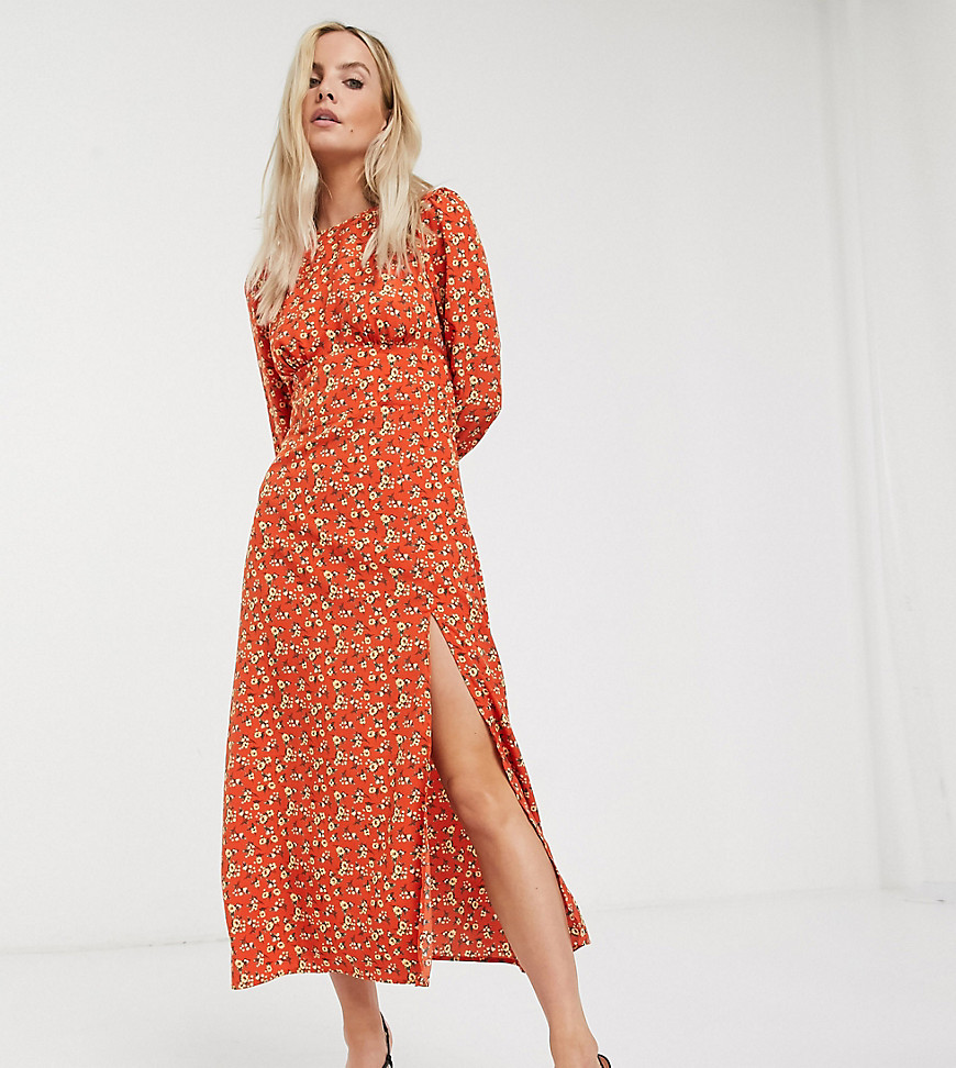 Fashion Union Petite - Midi-jurk met bloemenprint-Oranje