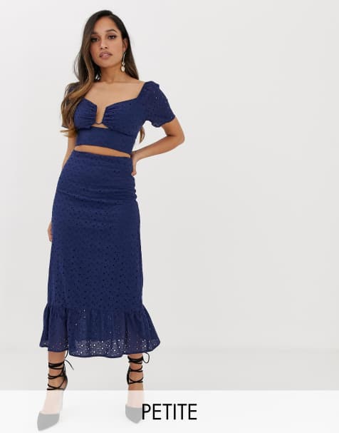 Fashion Union Petite midi skirt with peplum hem in broderie co-ord