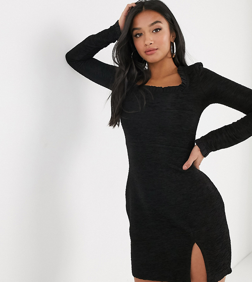 Fashion Union Petite - Mini-jurk met vierkante hals en textuur in zwart