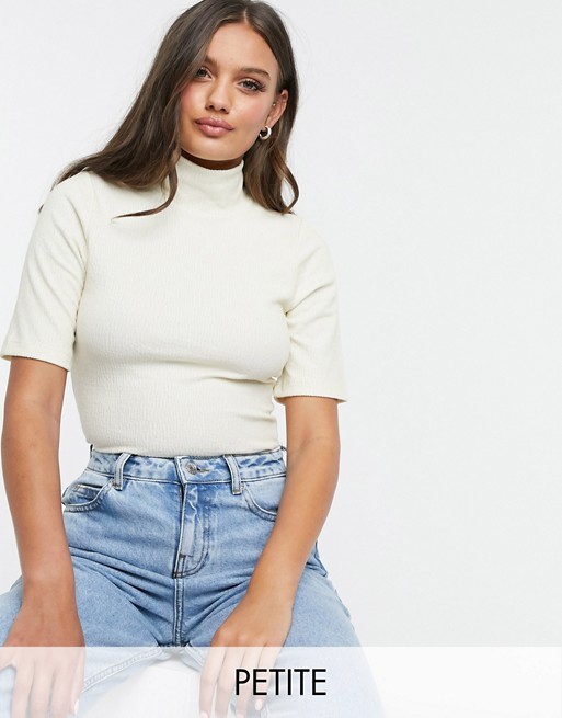 Fashion Union Petite roll neck top with short sleeve in textured jersey