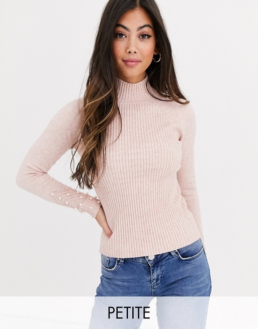 Fashion Union Petite slim fit jumper with pearl sleeve detail