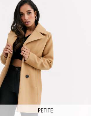 Fashion Union Petite smart double breasted coat-Beige