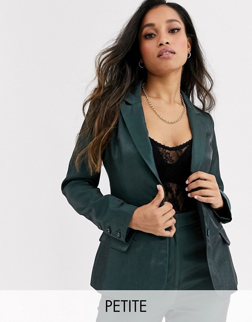 Fashion Union Petite tailored blazer coord with pocket detail in green satin
