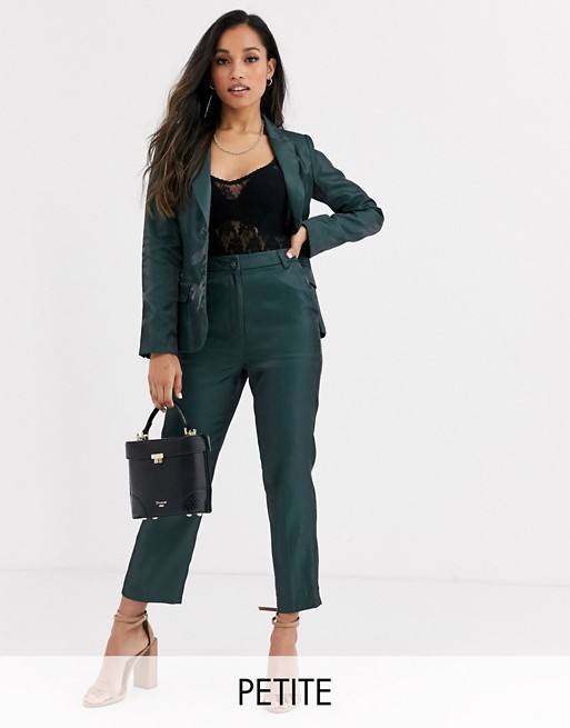 Fashion Union Petite tailored trouser coord with pleat detail in green satin