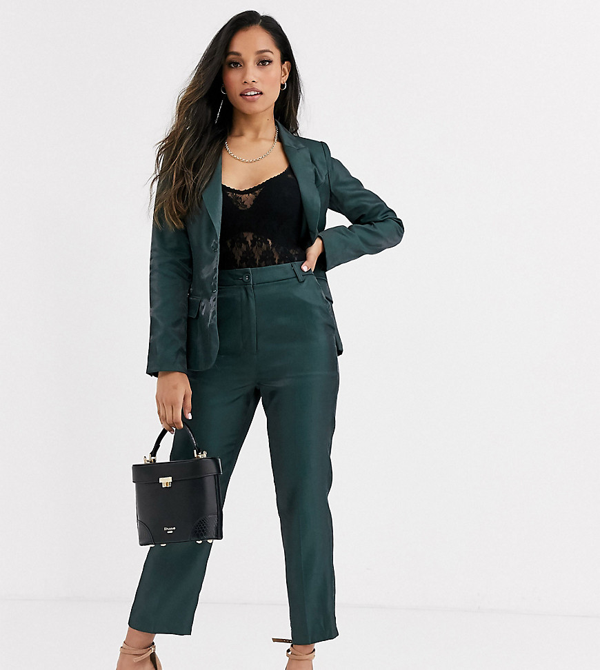 Fashion Union Petite tailored trouser coord with pleat detail in green satin
