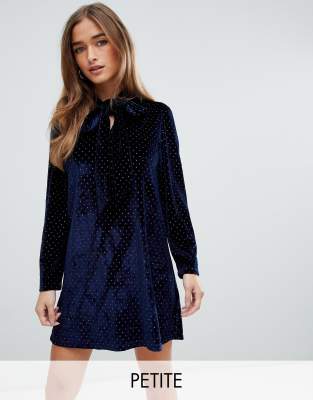 Fashion Union petite tie neck swing dress in heart print velvet | ASOS