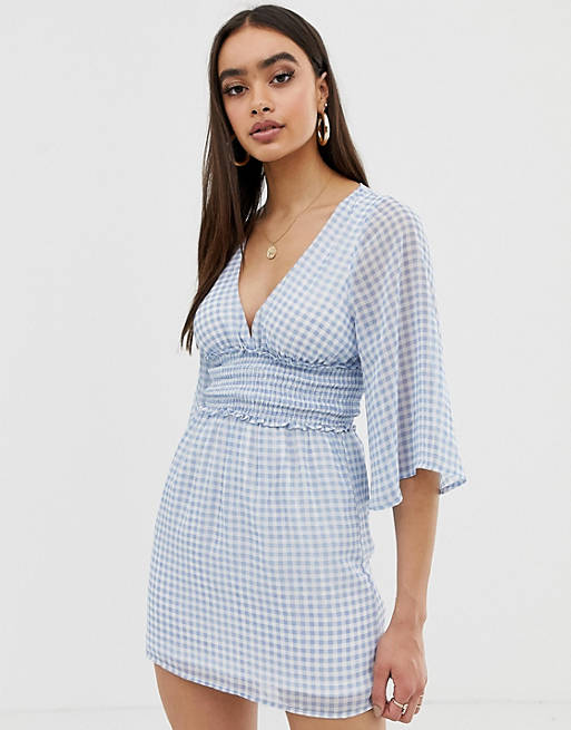 Fashion Union plunge front dress in gingham