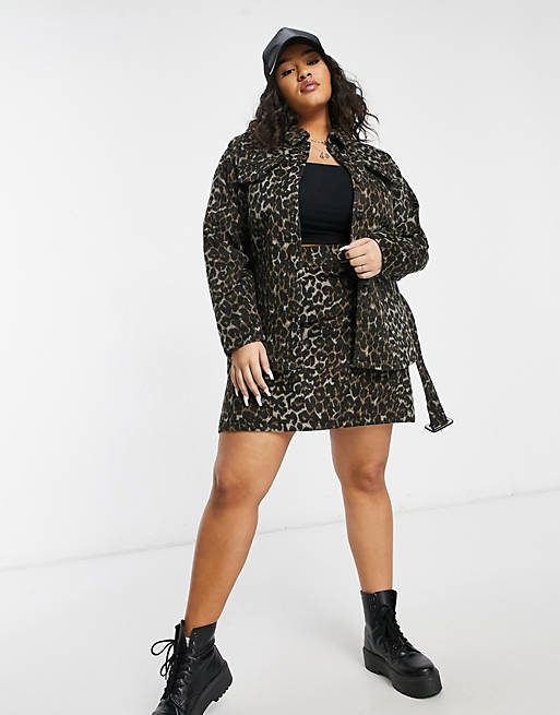 Co-ords Fashion Union Plus belted shacket in brushed animal co-ord 