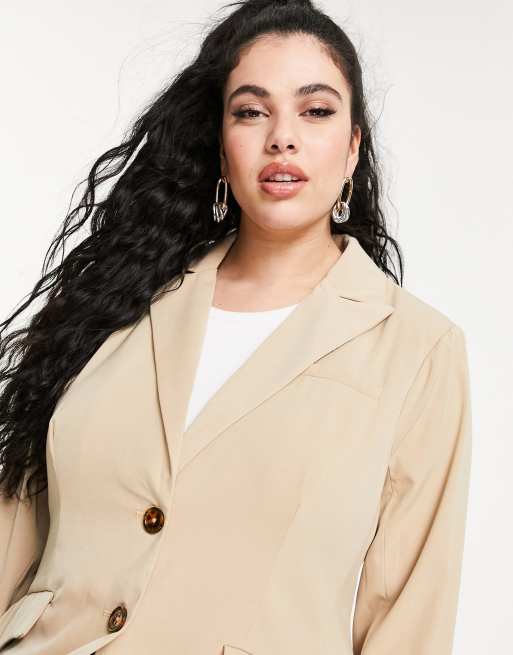 Fashion Union Plus Blazer long decontracte d ensemble avec poches