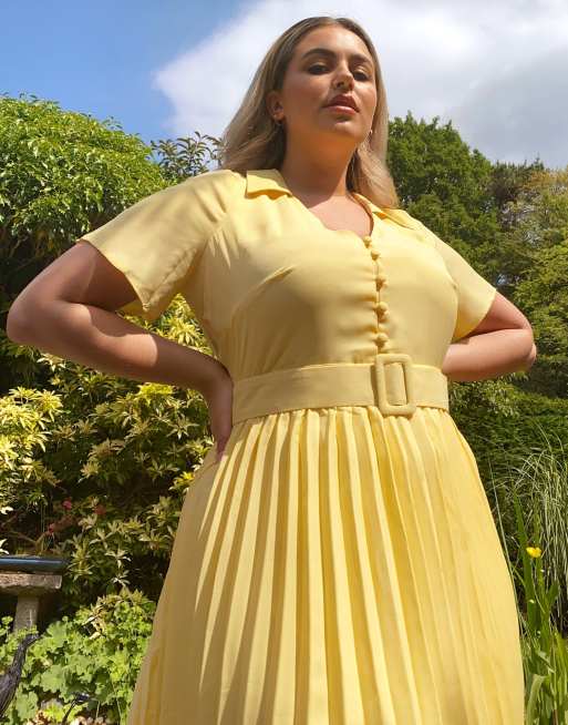 Plus size outlet yellow pleated skirt