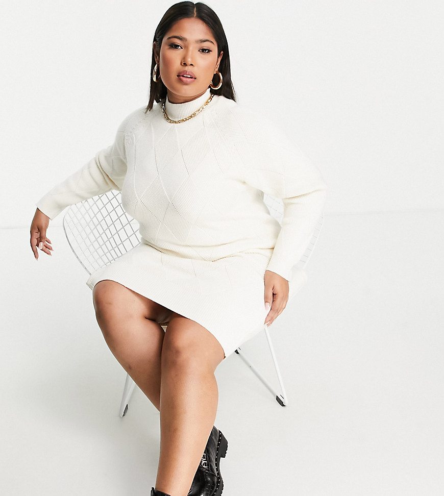 fashion union plus chunky roll neck knitted jumper dress-white