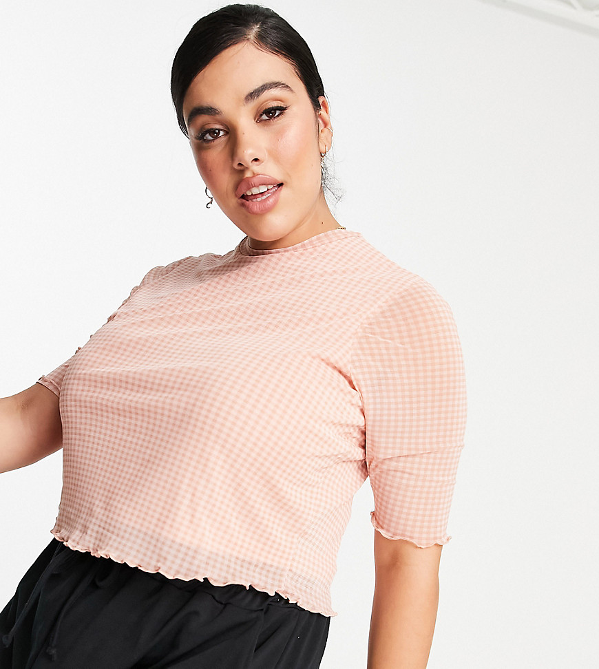 Fashion Union Plus crop t-shirt in mesh check - part of a set-Pink