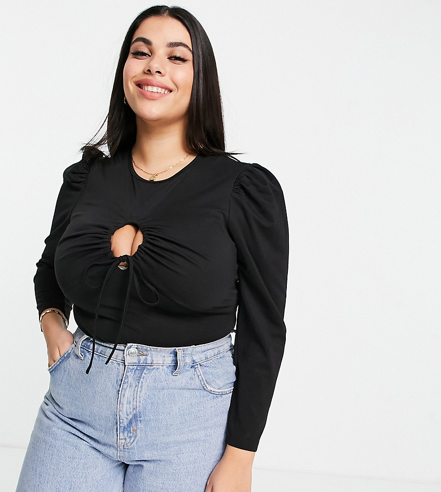 Plus-size bodysuit by Fashion Union Streamline your style High neck Puff sleeves Cut-out detail Bodycon fit