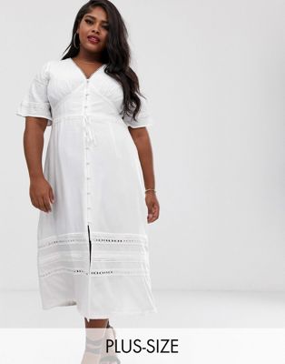 Fashion Union - Plus - Lange jurk met gehaakte inzetstukken van kant-Wit