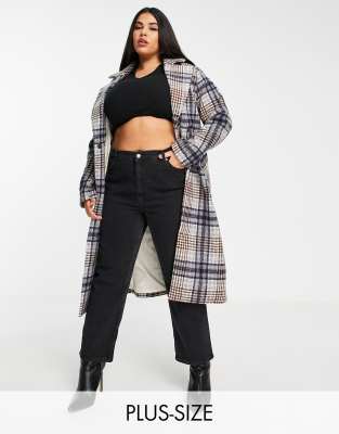 Fashion Union Plus longline wool blend coat in check with tassle belt - ASOS Price Checker