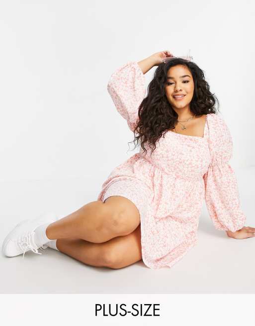 Fashion Union Plus – Luźna sukienka mini z bufkami i wzorem w kwiaty