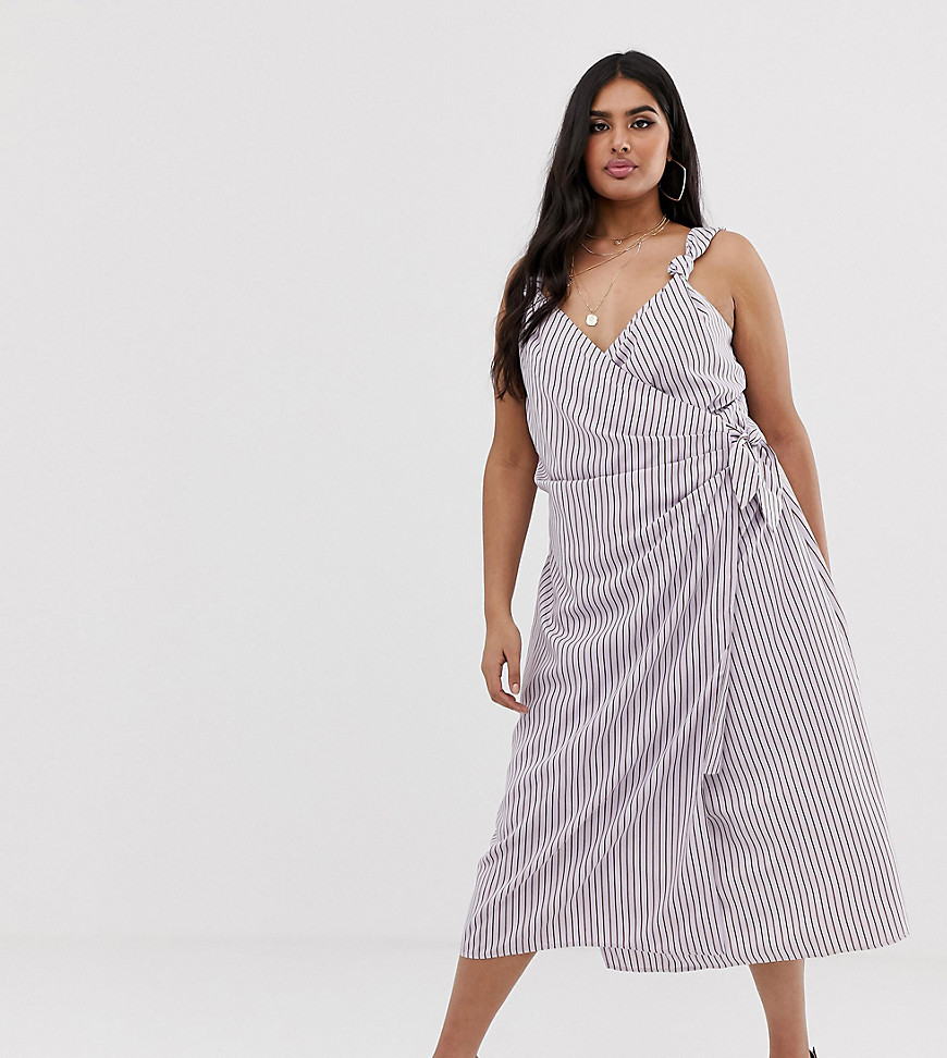 Fashion Union Plus - Midi cami-jurk met overslag en strepen-Paars