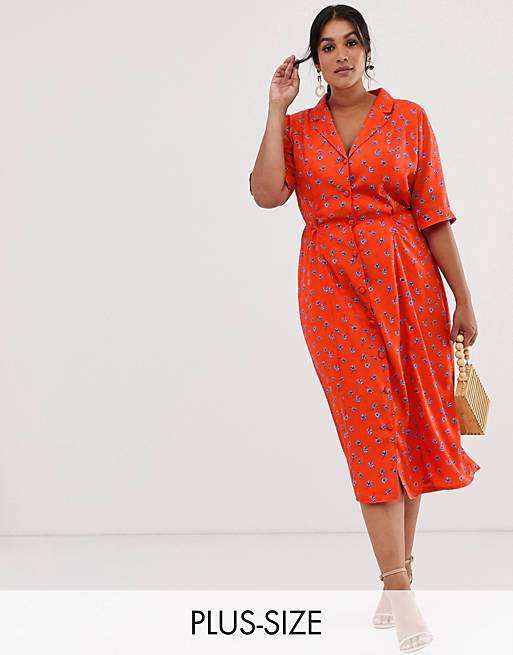 Fashion Union Plus midi fitted shirt dress in floral