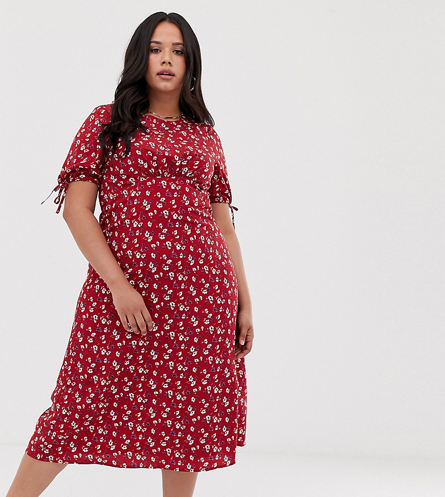Fashion Union Plus - Midi-jurk met bloemenprint-Rood