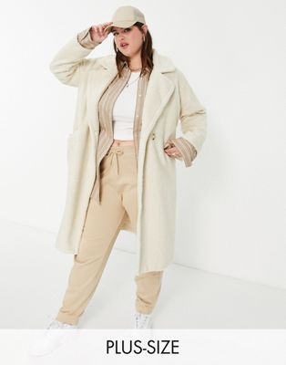 Fashion Union Plus oversized longline coat in cream boucle