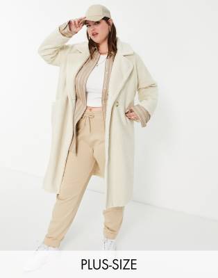 Fashion Union Plus oversized longline coat in cream boucle-White