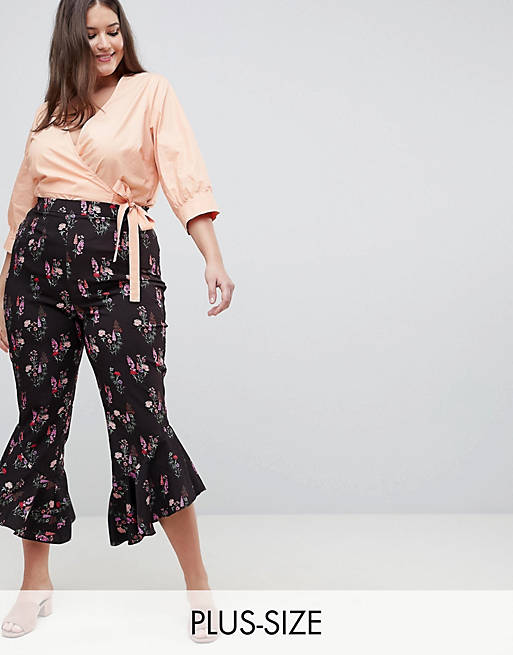 Fashion Union Plus Pants With Ruffle Hem In Vintage Floral