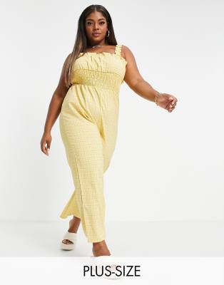 Shop Fashion Union Plus shirred waist wide leg jumpsuit in check Online – Trendy & Affordable Fashion