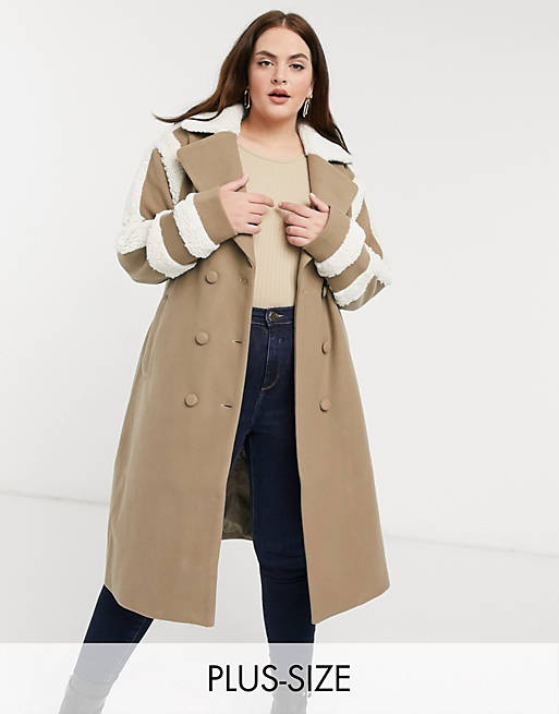 Fashion Union Plus trench coat with shearling details