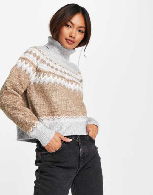 Fashion Union relaxed high neck boxy knit fairisle sweater | ASOS